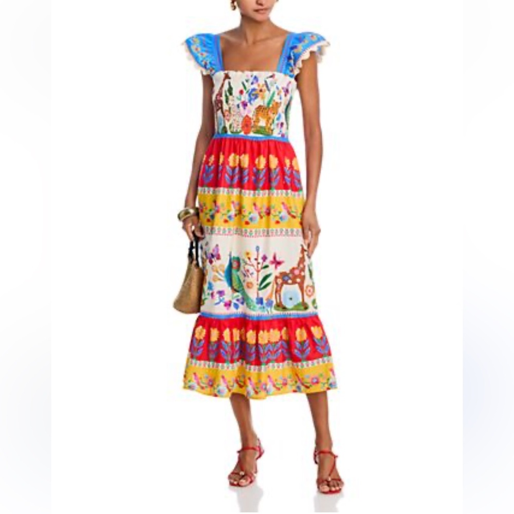 THML Tropical Animal Print Smocked Midi Dress Small Anthropologie NWT - Picture 4 of 16